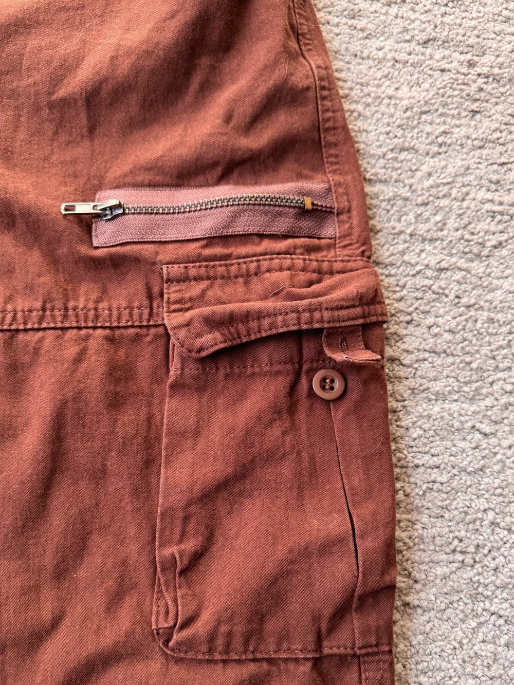 Y2K Vintage Brown Cargo Pants Low Rise Utility Multi Pocket Straps L - Picture 6 of 7